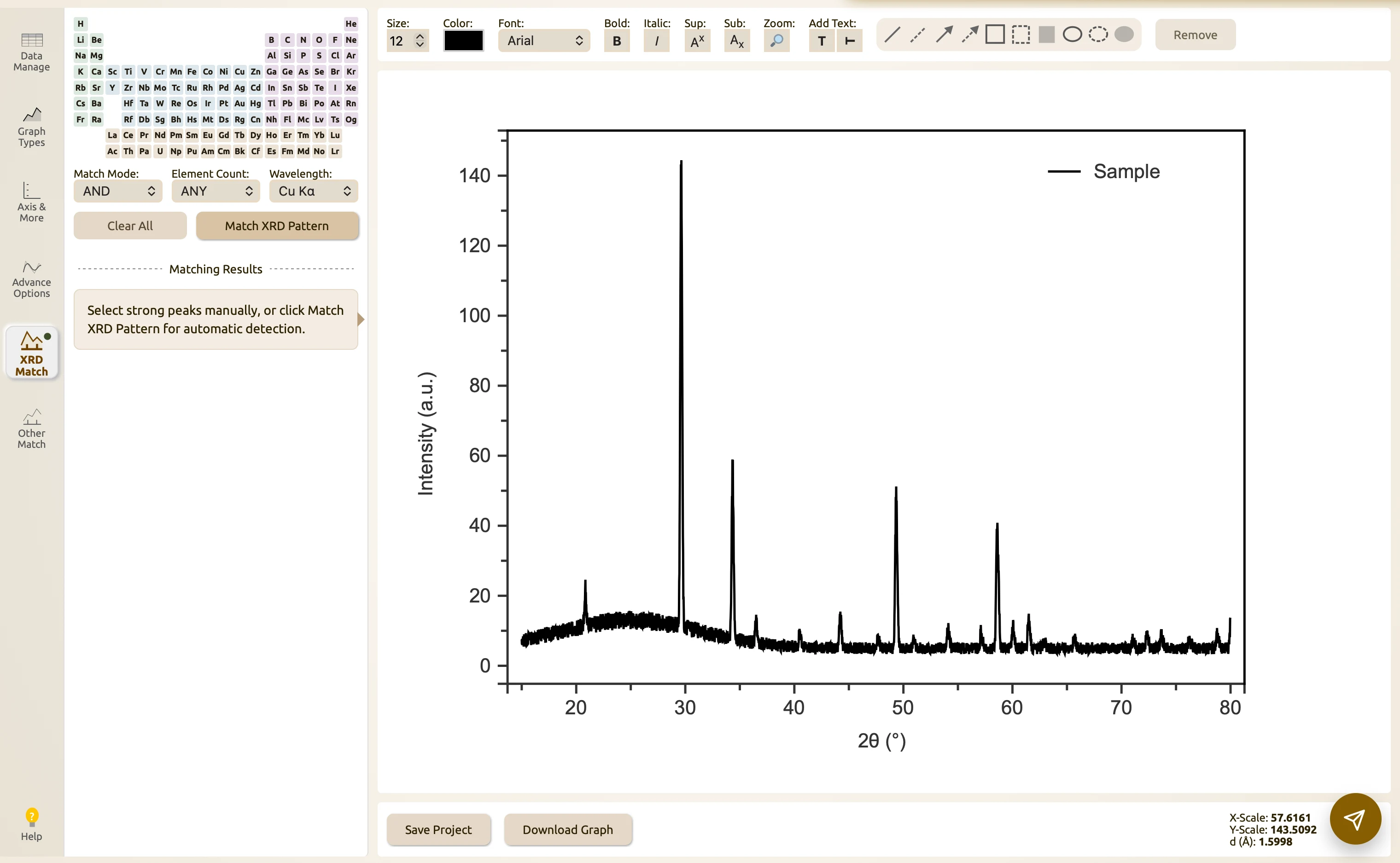 Click on XRD Match Pattern button for XRD phase identification